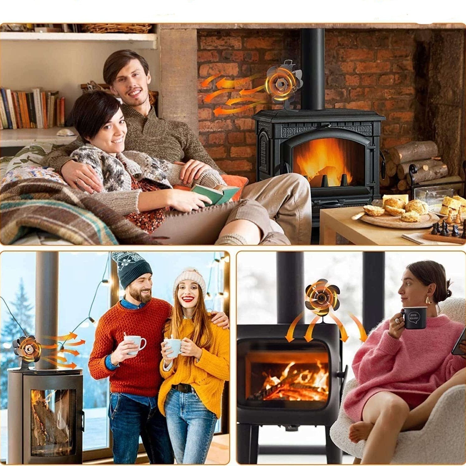 6 Blades Heat Powered Fireplace Stove Fan - 360° Rotation Log Wood Burner