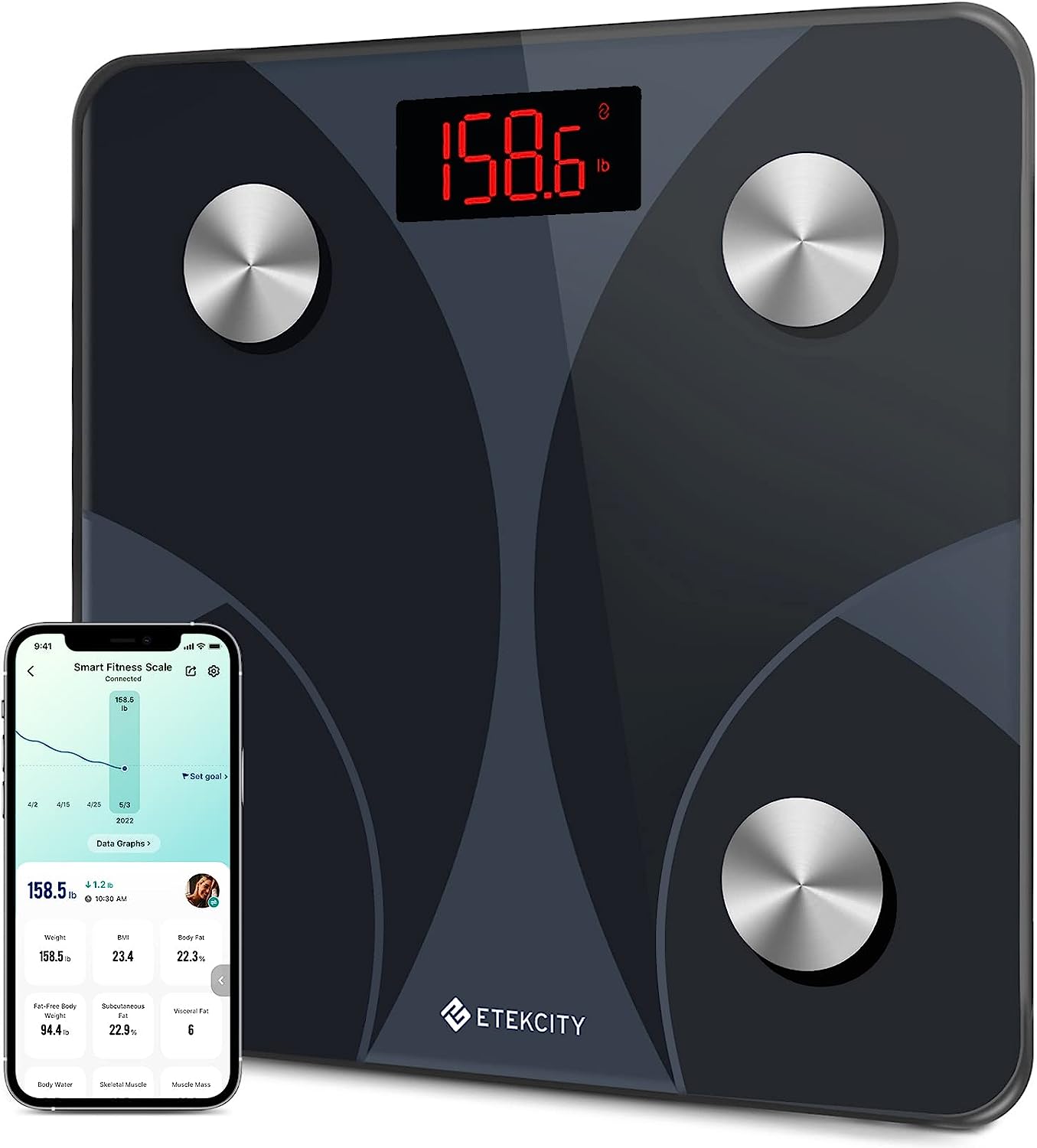 Etekcity Smart WiFi Scale for Body Weight, FSA HSA Store Approved, Compatible with Apple Health, Accurate Body Fat Muscle Mass Biometric Analysis, Digital Bathroom Measurement Device for Fitness