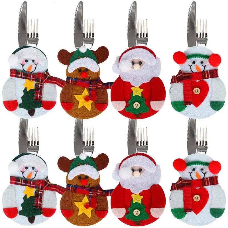 8 Pieces Christmas Tableware Holder - Festive Cutlery Caddy