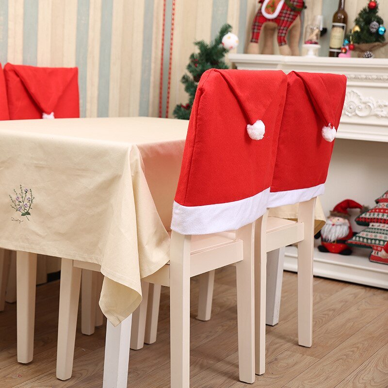 Christmas Santa Hat Chair Covers - Festive Chair Elegance ( 2 pcs )