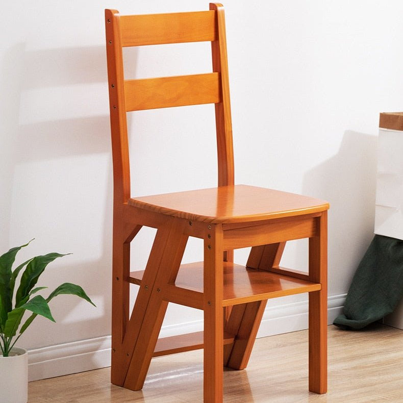 Wooden Ladder Chair - 4-Step Folding Portable Wooden Stool